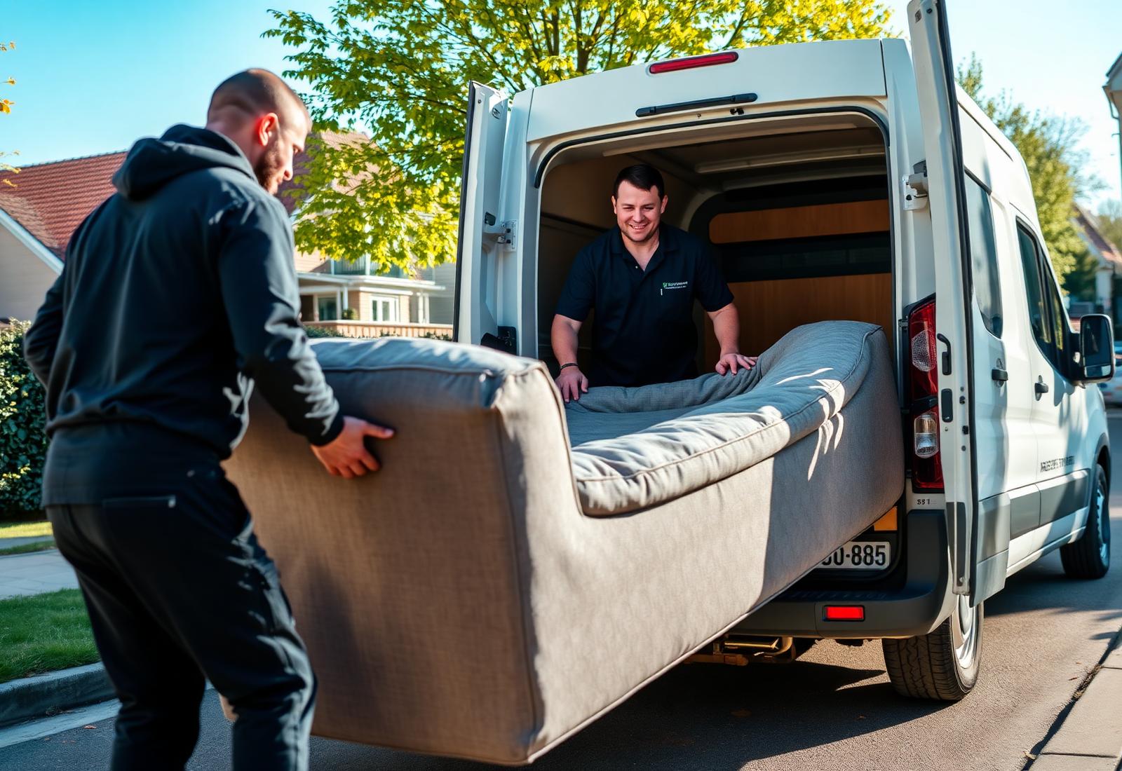 Stortrijders haalt meubels op bij een woning in Eindhoven